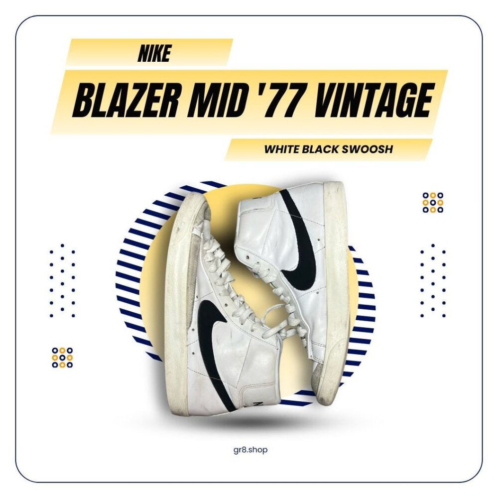 Nike Blazer Mid 77 Vintage White Black Swoosh High-Top Sneakers Size 8.5 Made In